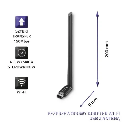Qoltec Wi-Fi USB адаптер with antenna wireless