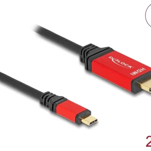 Alternative view of Кабел Delock USB-C - HDMI, 2m, Червен