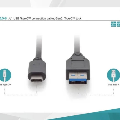 Digitus кабел за връзка USB 3.1 Gen.2 SuperSpeed + 10Gbps USB Type C / USB A M / M