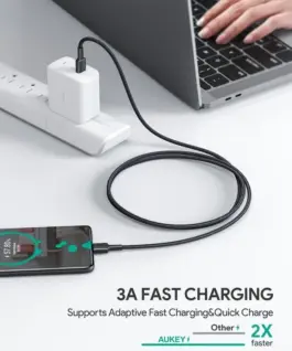 Alternative view of AUKEY CB-CC3 OEM ultraf ast nylon Quick Charge USB C - USB C | 3m | 5Gbps | 60W PD | 20V