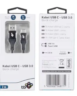 TB кабел USB 3.0-USB C 2m PREMIUM 3A черен TPE