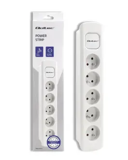 Qoltec Power strip 5 sockets, 1.8m, бял