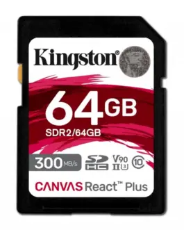 Kingston памет card SD 64GB Canvas React Plus 300/260 UHS-II U3