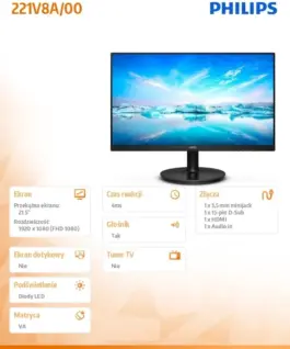 Philips Monitor 21.5 inches 221V8A VA HDMI Speakers