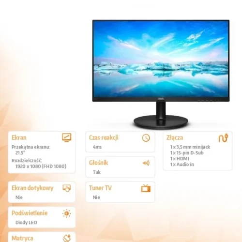Philips Monitor 21.5 inches 221V8A VA HDMI Speakers