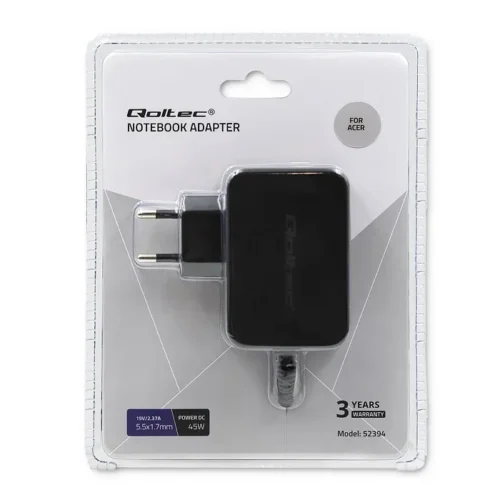 Alternative view of Qoltec Power адаптер for Acer 45W, 19V,2.37A, 5.5x1.7