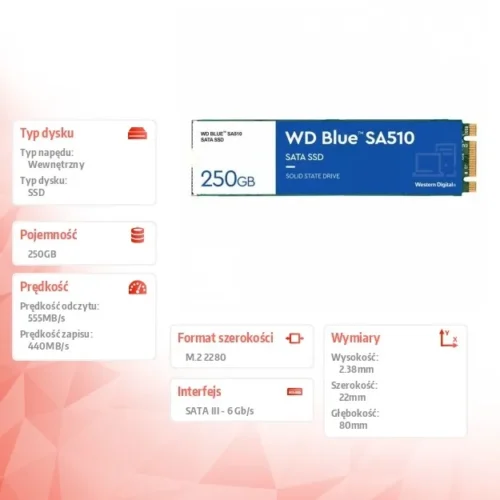 Western Digital SSD drive син 250GB SA510 M.2 2280 WDS250G3B0B