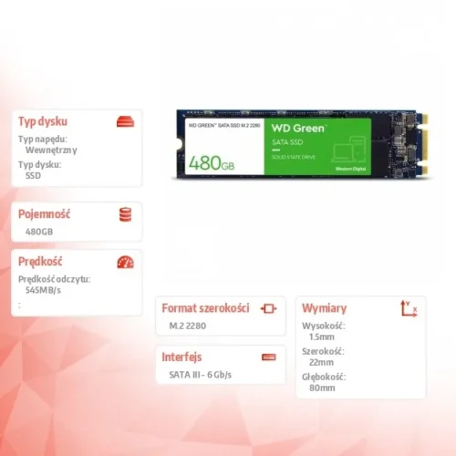 Western Digital SSD drive зелен SSD 480GB SATA M.2 2280 WDS480G3G0B