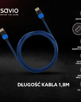 Alternative view of Savio кабел HDMI GCL-02 1.8m, v2.0, braid blue