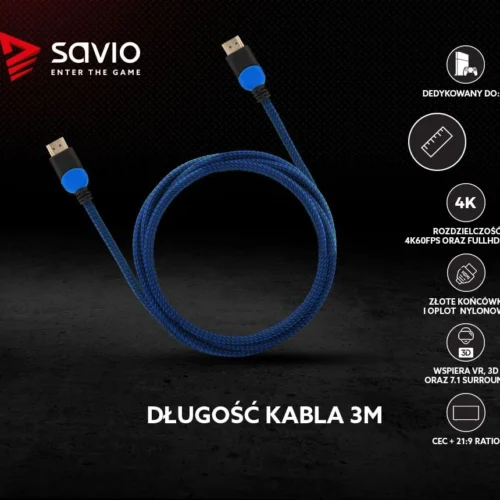 Alternative view of Savio кабел HDMI GCL-05 3m, v2.0, braid blue