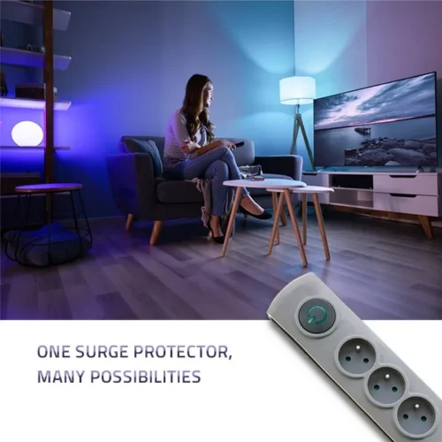 Alternative view of Qoltec Surge protector Quick Switch 4 sockets 1,5m gray