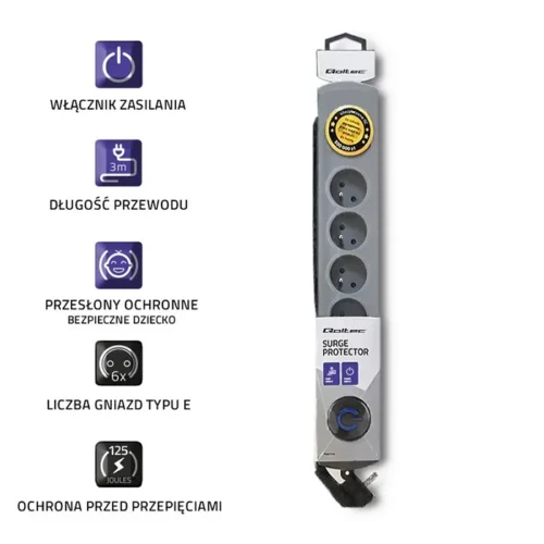 Qoltec Surge protector Quick Switch 6 sockets 3m gray