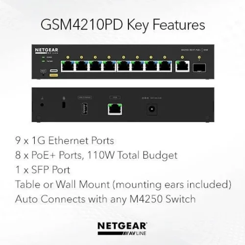 Alternative view of Netgear Switch 8xGE PoE+ 1xSFP GSM4210PD