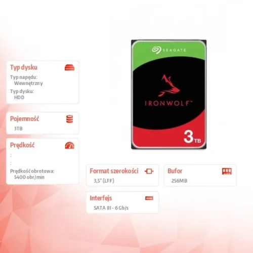 Alternative view of Seagate Disc IronWolf 3TB 3.5 256MB ST3000VN006