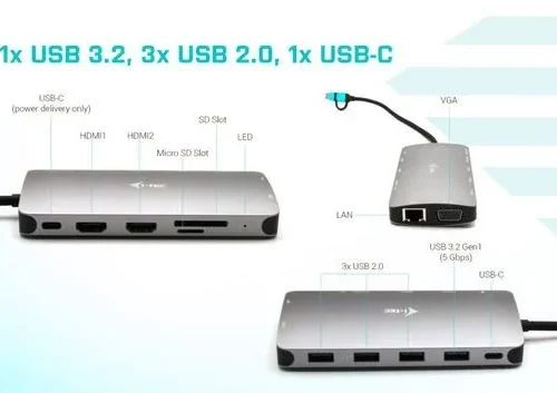 i-tec Docking Station USB 3.0/USB-C/Thunderbolt 3x Display Metal Nano Dock LAN +Power Delivery
