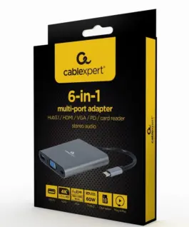 Alternative view of Gembird USB-C Hub HDMI USB-C PD VGA USB 3.0 Audio Card