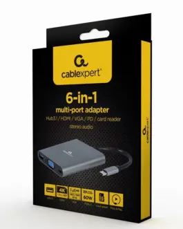 Alternative view of Gembird USB-C Hub HDMI USB-C PD VGA USB 3.0 Audio Card