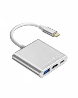 Alternative view of TB адаптер HUB USB C 3w1 - HDMI, USB, PD silver