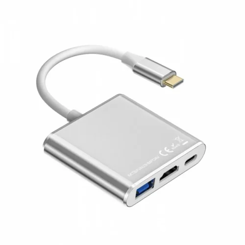 Alternative view of TB адаптер HUB USB C 3w1 - HDMI, USB, PD silver