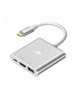 TB адаптер HUB USB C 3w1 - HDMI USB PD silver