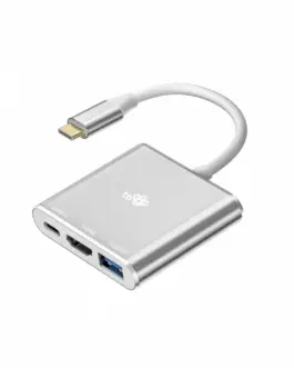 TB адаптер HUB USB C 3w1 - HDMI USB PD silver