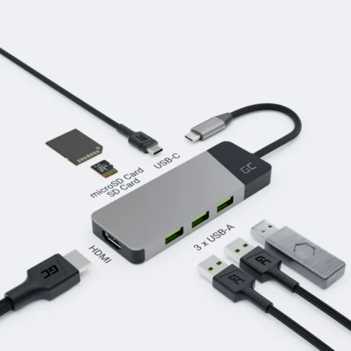 Green Cell Hub адаптер USB-C Connect 3xUSB 3.1 HDMI 4K 60Hz USB-C PD 85W