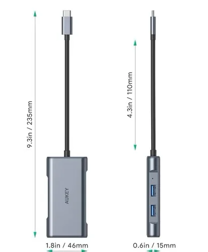 AUKEY Hub USB-C CB-C75 Aluminium | 6w1 | RJ45 Ethernet 10/100/1000Mbps | 3xUSB 3.1 | HDMI 4k@30Hz | USB-C Power Delivery