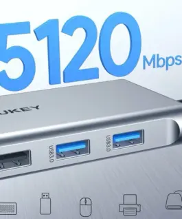 Alternative view of AUKEY Hub USB-C CB-C89 Aluminium | 10w1 | RJ45 Ethernet 10/100/1000Mbps | 4xUSB | HDMI 4k@30Hz | SD i microSD | USB-C Power Delivery 100W