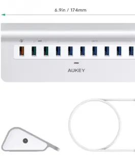 Alternative view of AUKEY Hub 10xUSB CB-H6S aluminium | 10w1 | 7xUSB 3.1 | 2xUSB AiPower | 1xUSB Quick Charge 3.0