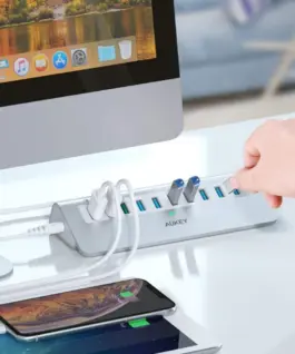 AUKEY Hub 10xUSB CB-H6S aluminium | 10w1 | 7xUSB 3.1 | 2xUSB AiPower | 1xUSB Quick Charge