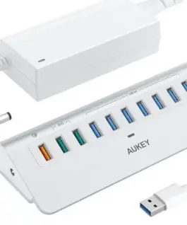 AUKEY Hub 10xUSB CB-H6S aluminium | 10w1 | 7xUSB 3.1 | 2xUSB AiPower | 1xUSB Quick Charge 3.0