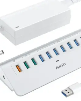 AUKEY Hub 10xUSB CB-H6S aluminium | 10w1 | 7xUSB 3.1 | 2xUSB AiPower | 1xUSB Quick Charge 3.0