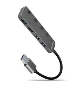 AXAGON Hub HUE-MSA 4x USB3.2 Gen 1 SWITCH metal micro USB power IN 20cm USB-A кабел