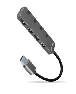 AXAGON Hub HUE-MSA 4x USB3.2 Gen 1 SWITCH metal micro USB power IN 20cm USB-A кабел