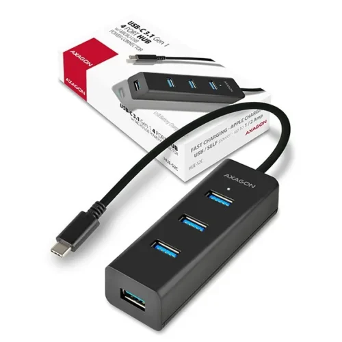 Alternative view of AXAGON Charging Hub HUE-S2C 4x USB 3.2 Gen 1, MicroUSB Charging Connector, Type-C
