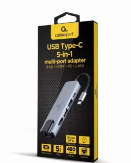 Alternative view of Gembird адаптер USB-C 5in1, PD, HDMI, USB 3.1, USB 2.0, LAN