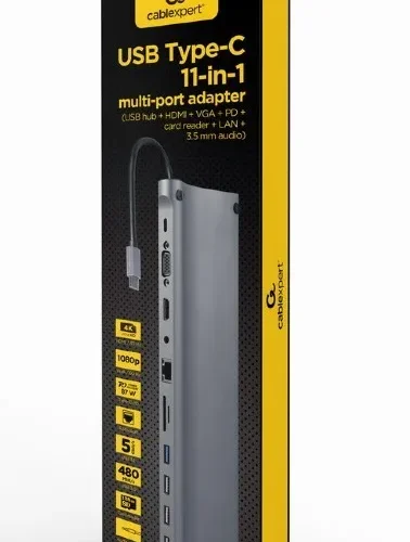 Gembird Hub USB-C PD GbE VGA HDMI 4xUSB card