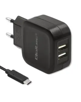 Qoltec Network зарядно 17W | 5V | 3.4A | 2xUSB + кабел USB typC