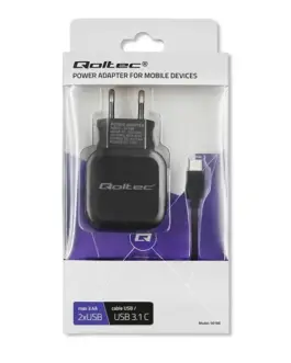 Alternative view of Qoltec Network зарядно 17W | 5V | 3.4A | 2xUSB + кабел USB typC