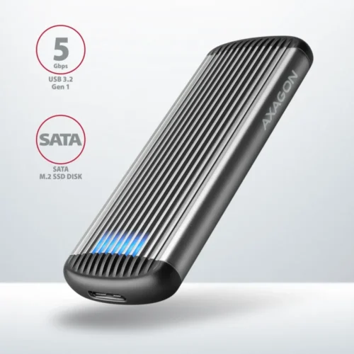 Alternative view of AXAGON Screwless RIBBED box EEM2-SA USB micro-B 3.2 Gen 1 - M.2 SATA SSD 30-80mm