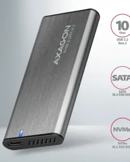 Alternative view of AXAGON ALU box EEM2-SG2 USB-C 3.2 Gen 2 - M.2 NVMe / SATA SSD 30-80mm