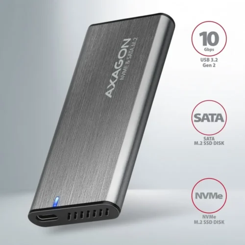 Alternative view of AXAGON ALU box EEM2-SG2 USB-C 3.2 Gen 2 - M.2 NVMe / SATA SSD 30-80mm