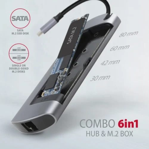 AXAGON Hub HMC-6M2 USB-C 3.2 Gen 1 hub w. M.2 SATA + HDMI + GLAN + 2x USB-A + PD