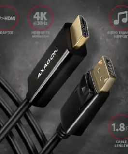 Alternative view of AXAGON DisplayPort > HDMI 1.4 кабел 1.8m 4K/30Hz, RVD-HI14C2