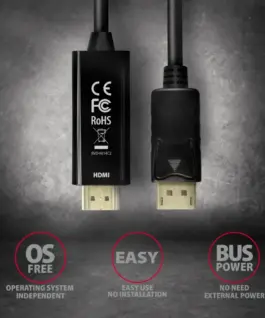 AXAGON DisplayPort > HDMI 1.4 кабел 1.8m 4K/30Hz
