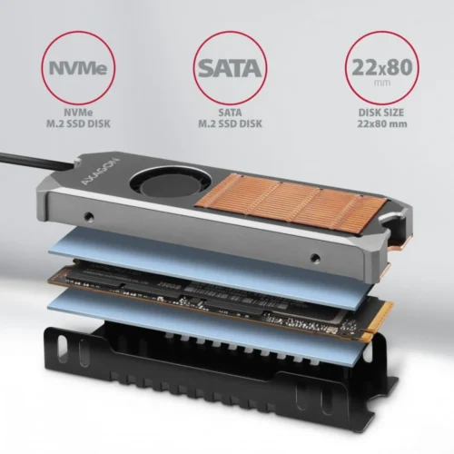 Alternative view of AXAGON AXAGON CLR-M2FAN, activ e fan M.2 SSD, 80mm SSD