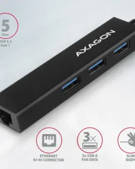 Alternative view of AXAGON Hub HMA-GL3A 3x USB-A + GLAN, USB3.2 Gen 1, metal, 20cm USB-A кабел