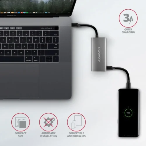 Alternative view of AXAGON Hub HMC-4G2 2x USB-A + 2x USB-C, USB-C 3.2 Gen 2 10Gbps, 13cm USB-C кабел