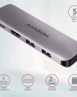 Alternative view of AXAGON Hub HMC-5 2x USB-A, HDMI, SD/microSD, USB 3.2 Gen 1, PD 100W, 20cm USB-C кабел