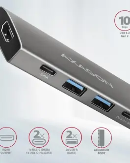 Alternative view of AXAGON Hub HMC-5G2 2x USB-A + 2x USB-C + HDMI, USB-C 3.2 Gen 2 10Gbps, PD 60W, 13cm USB-C кабел